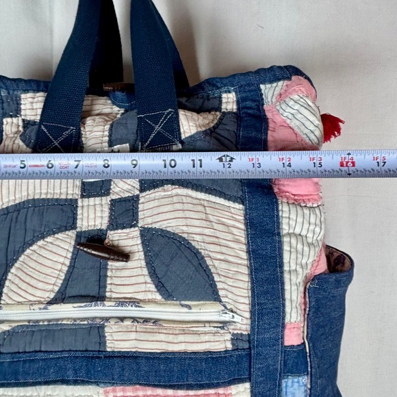 Upcycled Denim & Drunkards Path Quilt Design Backpack Tote Computer Bag Boho - Picture 11 of 15